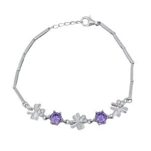 Vintage Sterling Silver 925 Purple Crystal Four Leaf Clover Bracelet 6.25-6.75"